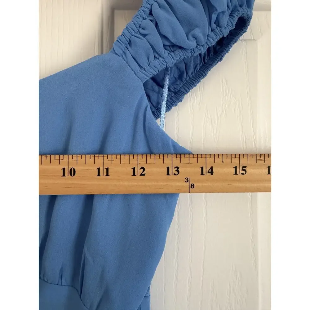 Abercrombie & Fitch Gathered-Sleeve Maxi Dress Light Blue Size S